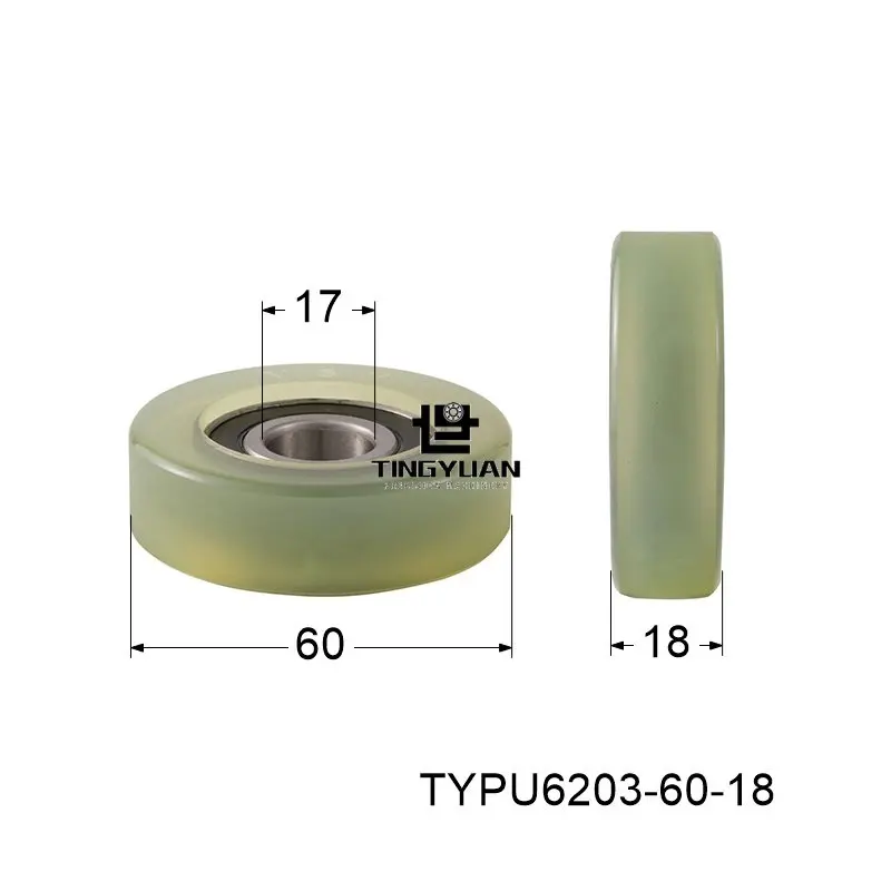 

Polyurethane Roller TYPU6203-60-18mm Flat Type ID17 OD60 TPU 1pcs Transparent Wheel Roller Pulley With 304 Screws Guide Wheel