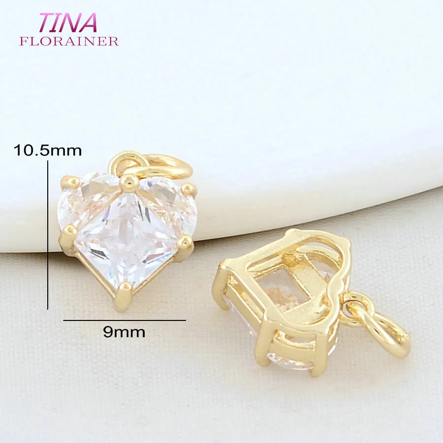 10.5mm 14MM 14K Gold Color Brass with Zircon Heart Charms Pendants Necklace Earrings Jewelry Making Supplies Accessories