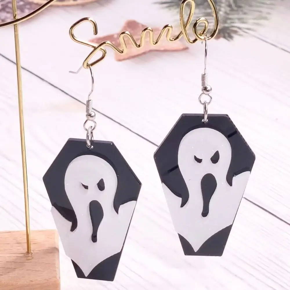 1 Pair Aesthetic Alien Halloween Earrings Acrylic UFO Cute Ghost Ear Studs Mid-length Colorful Pumpkin Dangle Earrings Unisex