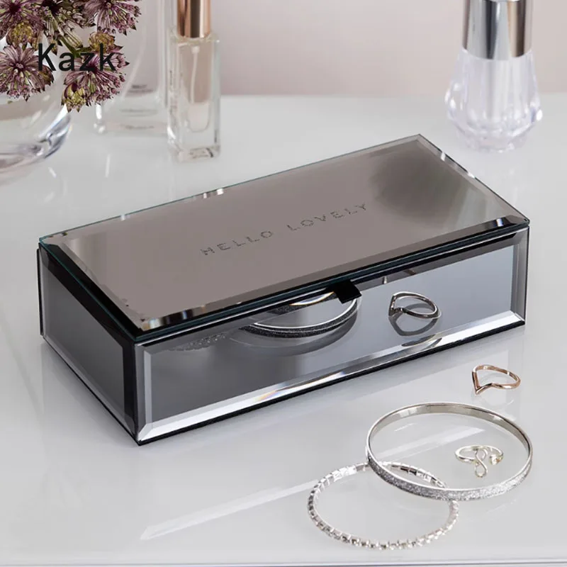 Light Luxury Mirror Glass Box American Style Household  Jewelry Storage Organizer Boxs Necklaces Rings Storage Containers Boxes