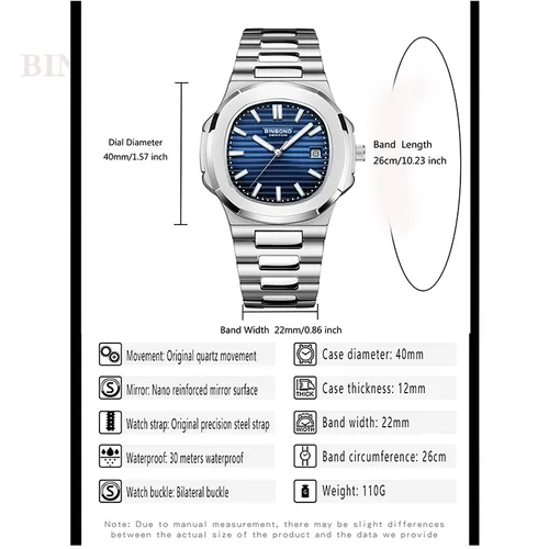Imagen 2 del producto BINBONG B1885 relojes de cuarzo de lujo para hombres de negocios 30M resistente al agua correa de acero inoxidable luminosa reloj de pulsera para hombres reloj Masculino