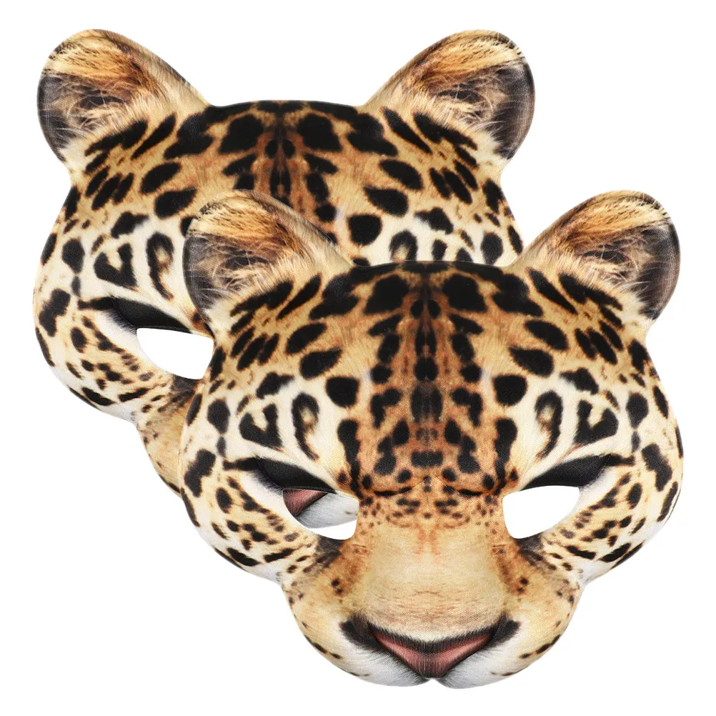 2Pcs Decorative Leopard Half Mask Eva Material Fun Stylish Animal Face Mask for Halloween Masquerade Fancy Dress Cosplay Party