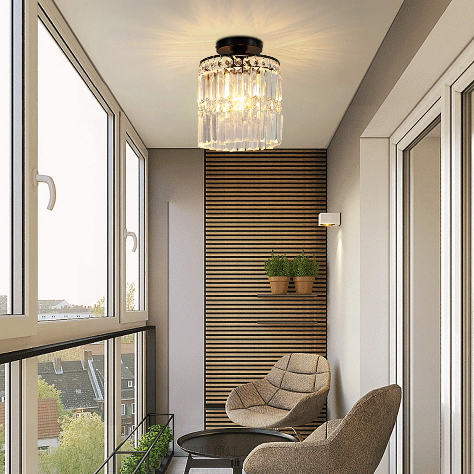Ceiling Light with Hand-Made Crystal, Electroplated Metal Frame, Dimmable, E26 Socket, Easy Installation, Stylish for Living Roo