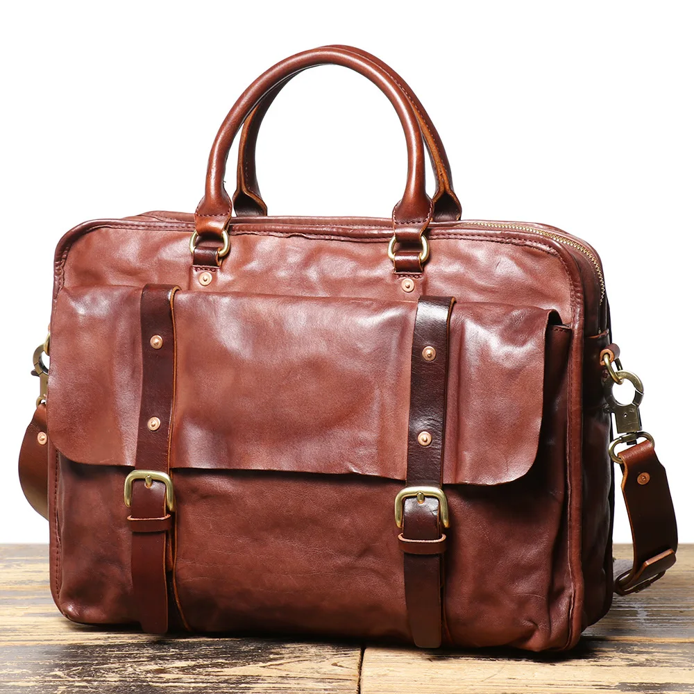 Fashion Luxury Design Men's Handbag Cowhide Leather Male Shoulder Crossbody Bag 14 Inch Laptop Bag Business Briefcase Messenger