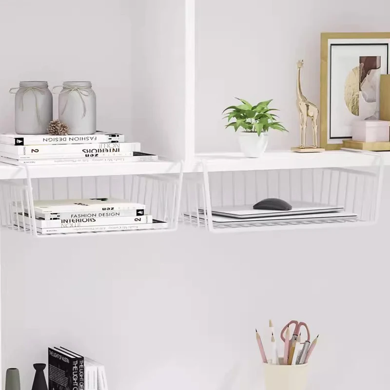 Metal Kitchen Organizer Shelf Large Capacity Desk Cabinet Storage Rack Under Table Hanging Mesh Basket Household Organizer