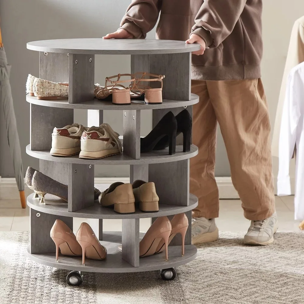 

4 Tier Revolving Shoe Storage With 4 Wheels Shoes Organizer Wooden Rotating Shoe Rack Tower Free Shipping Living Room Furniture