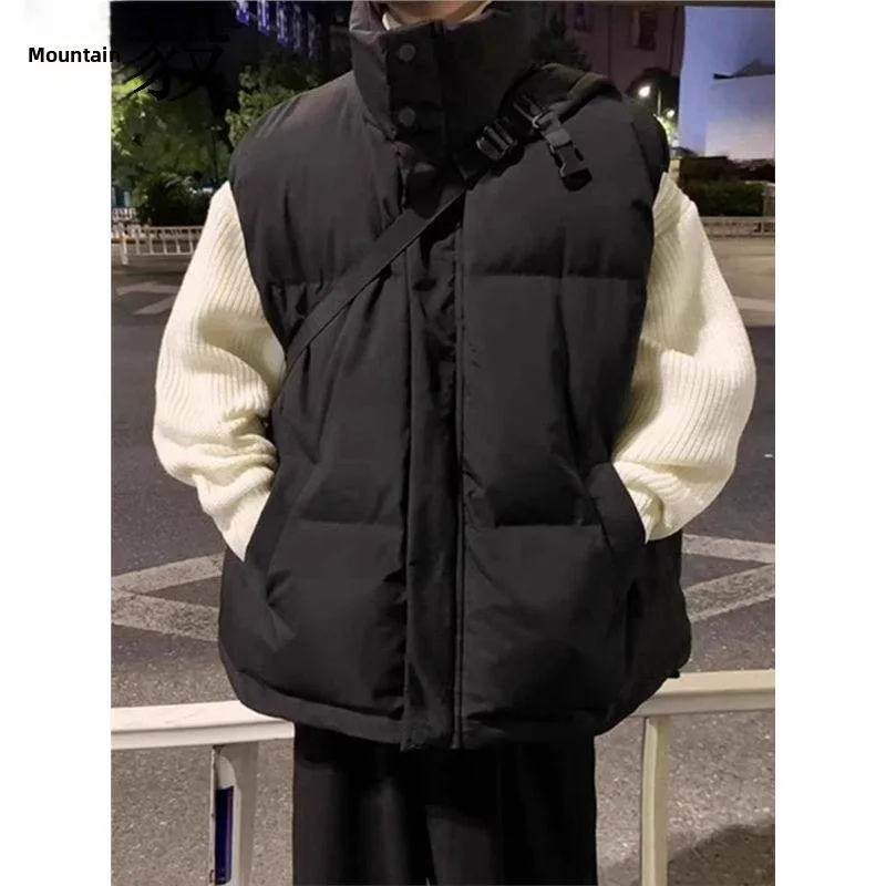 

Men's Trendy Loose Fit Thiened down Cotton Vest Winter Faion No Sve Stand Collar Quilted Jaet Outerwear