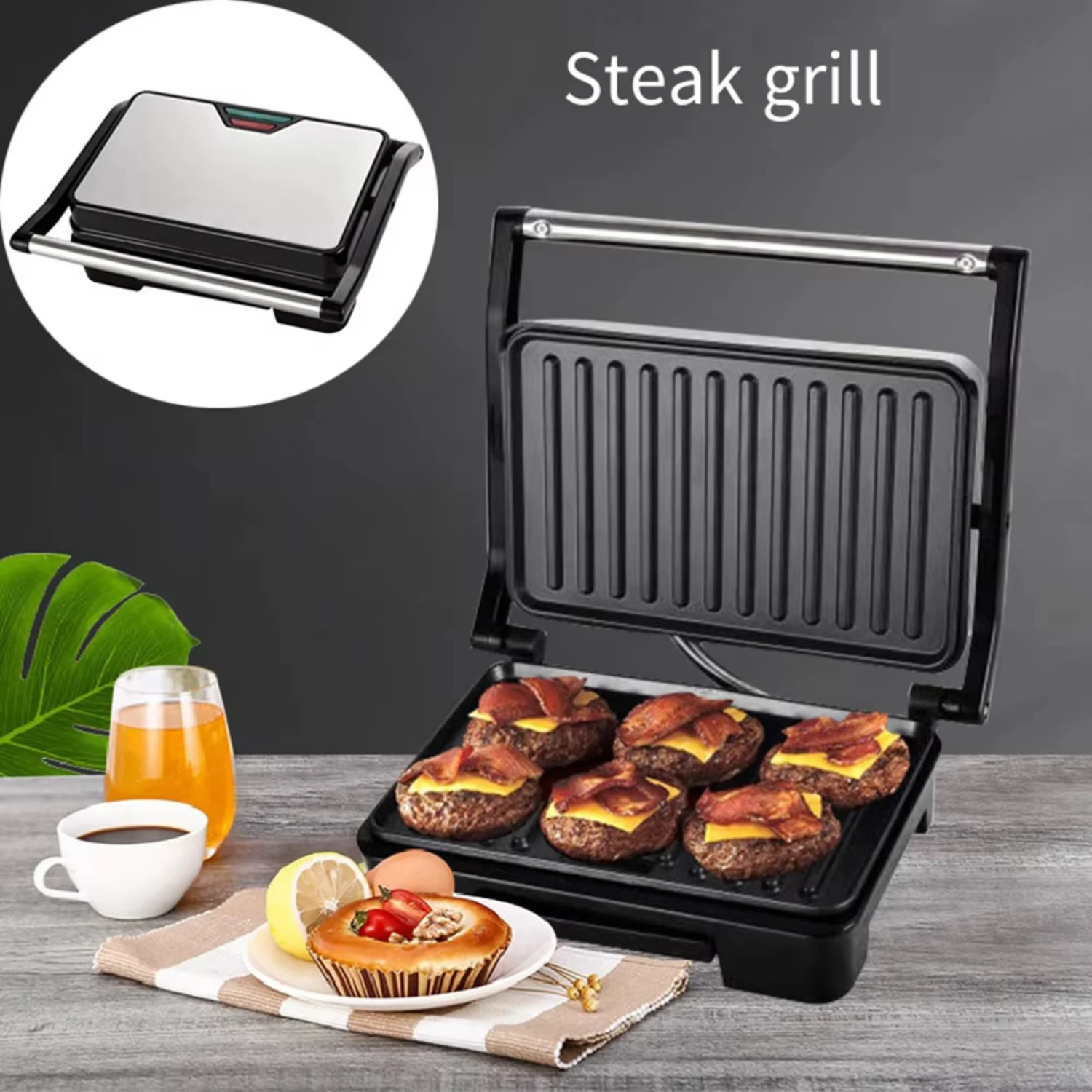 

750W Small Roast Steak Machine Hamburger Waffle Sandwich Maker Non Stick Surface Grill Toaster Breakfast Machine