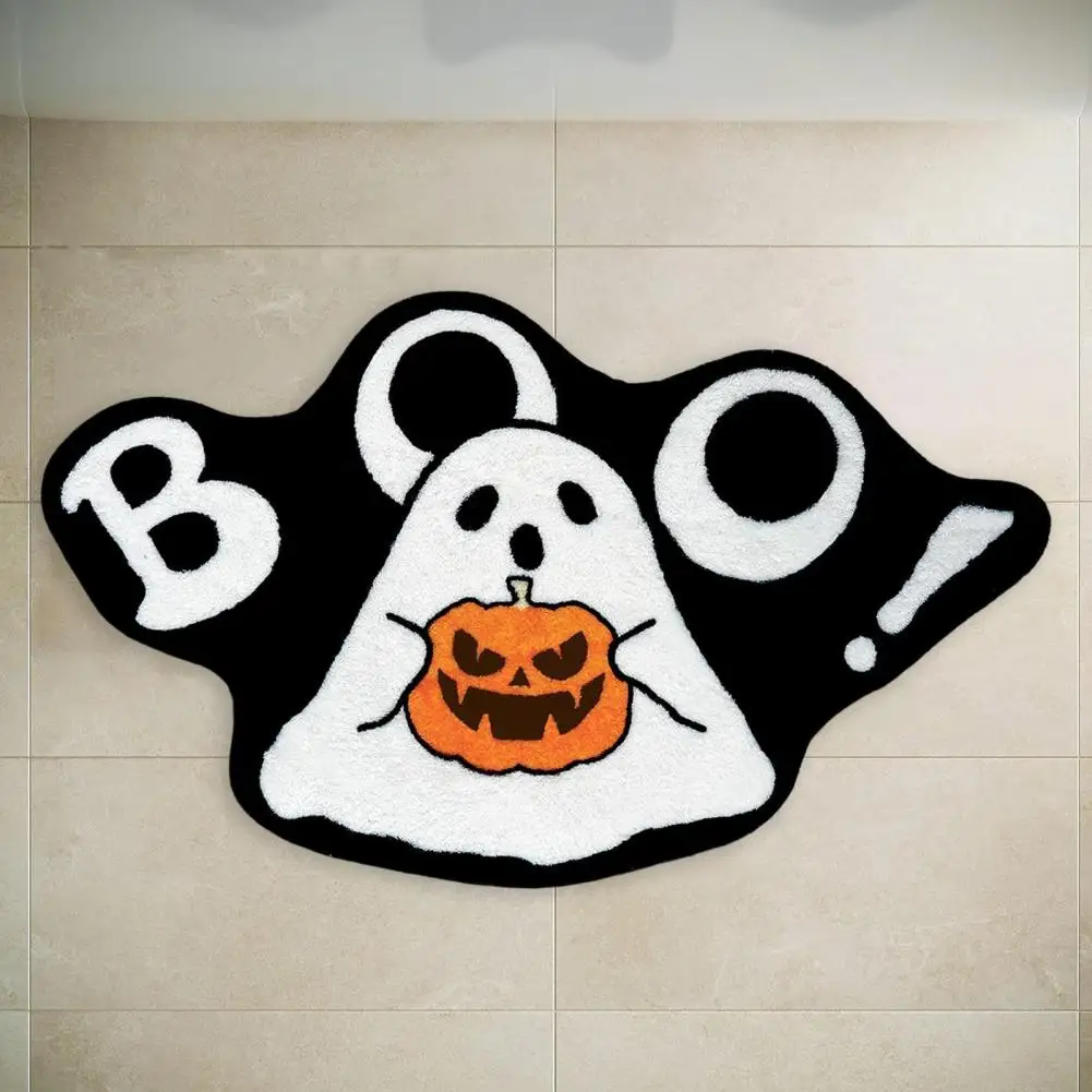 Water-absorbing Bath Rug Spooky Ghost Pumpkin Halloween Bathroom Rug Set Soft Plush Non-slip Bath Mats for Home Decor for Shower