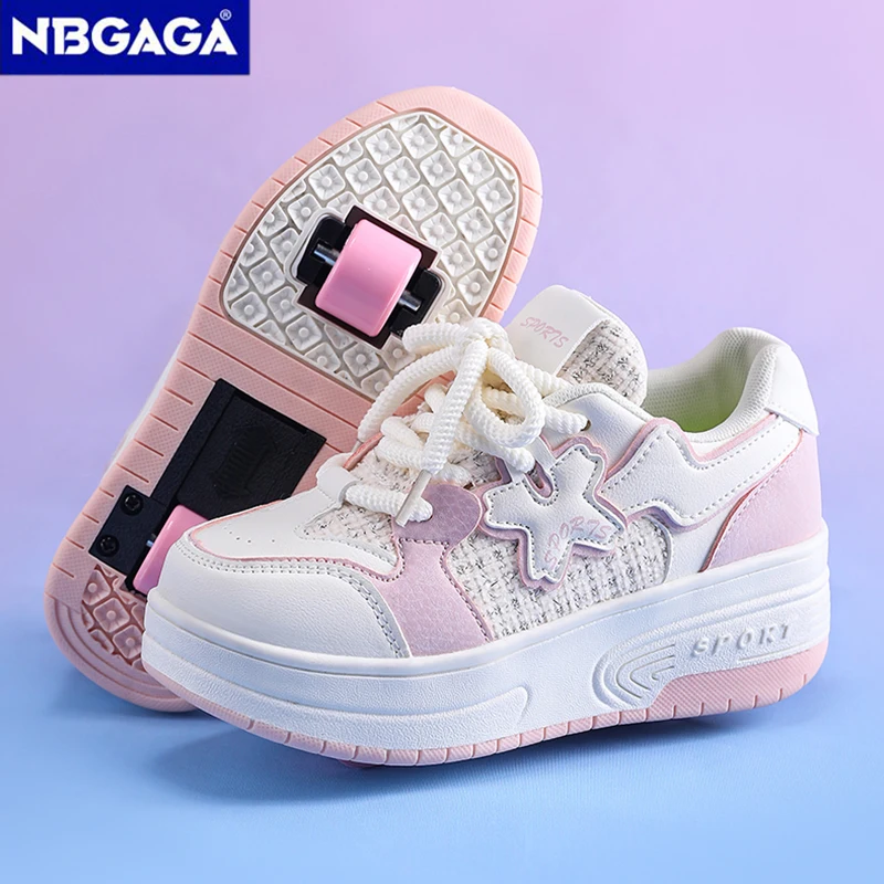 Children's Sport Shoes with Two Wheels Detachable Ultra Lightweight Outdoor Roller Skates Sneakers For Teenagers Girls&Women