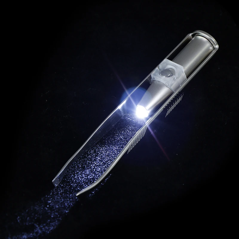 LEDライト付きステンレス鋼ピンセット,メイクアップツール,眉毛の美しさ,脱毛,1個