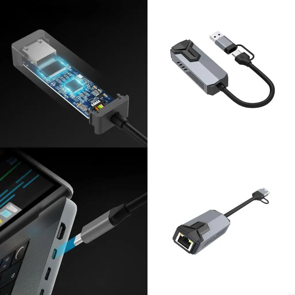 

Y5LB USB Type C To RJ45 Ethernet Adapters 5/2.5/1Gbps Fast Speed Networking Converters Alloy Design Multiple Device