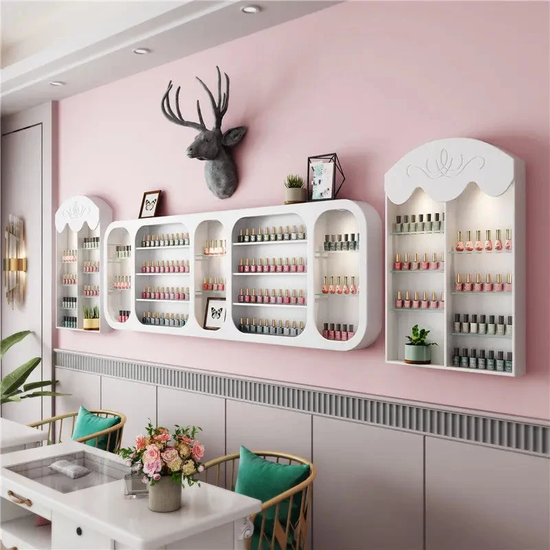 custom.Classic French Style LED White Carved Display Rack 5-Year Warranty Supermarket Shelf Nail Polish
