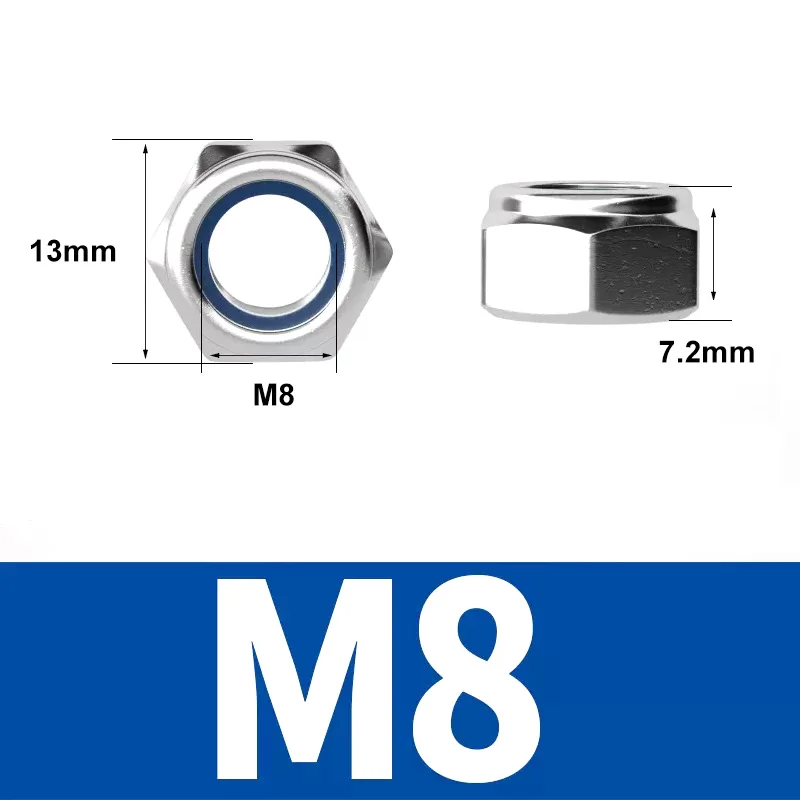 1/2/5/10/20pcs M2 M2.5 M3 M4 M5 M6 M8 M10 M12 M14 M16 M20 hexagonal nylon locknut, 304 stainless steel screw cap lock nuts
