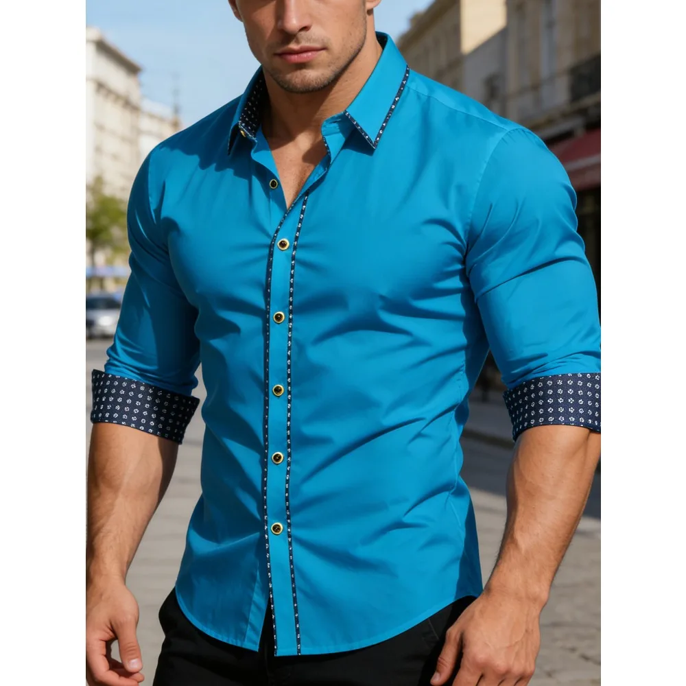 

FGKKS Men Dress Shirt Brand New Fashion Luxury Long Sleeve Smart Casual Elastic Male Business Shirts Four Season