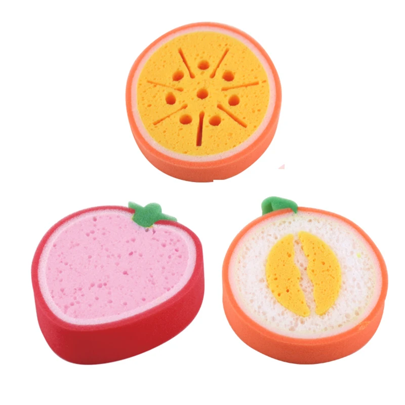 Cute Fruit Shape Bath Sponge Soft Shower Brush Dead Skin Removal Bathroom Body Scrubber Exfoliating Cleaner Women Men Kids