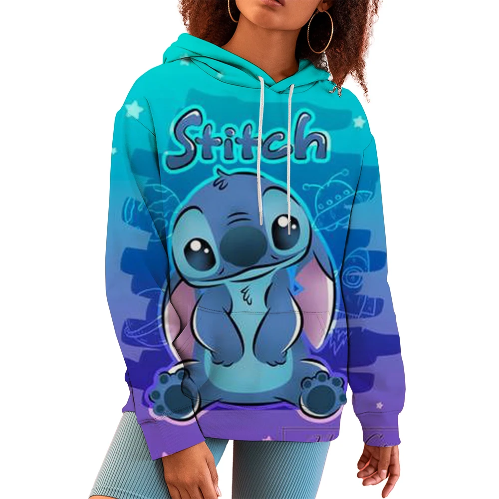 Women's Fashion Hoodie Disney Stitch print Fashion Autumn Daily Long Sleeve Round Neck Loose Pullover Cartoon Boho Style Sweatsh