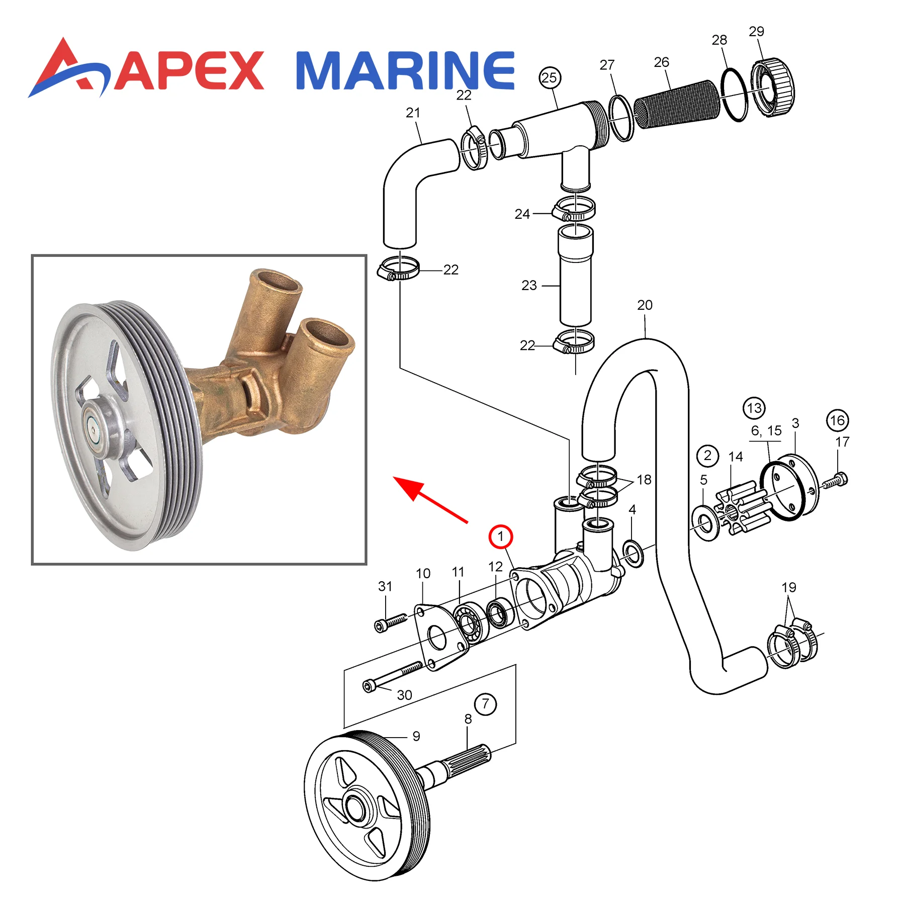 For Volvo Penta D3 Series Raw Sea Water Pump Marine Diesel Engines Replaces 21141637 3593656 3884694