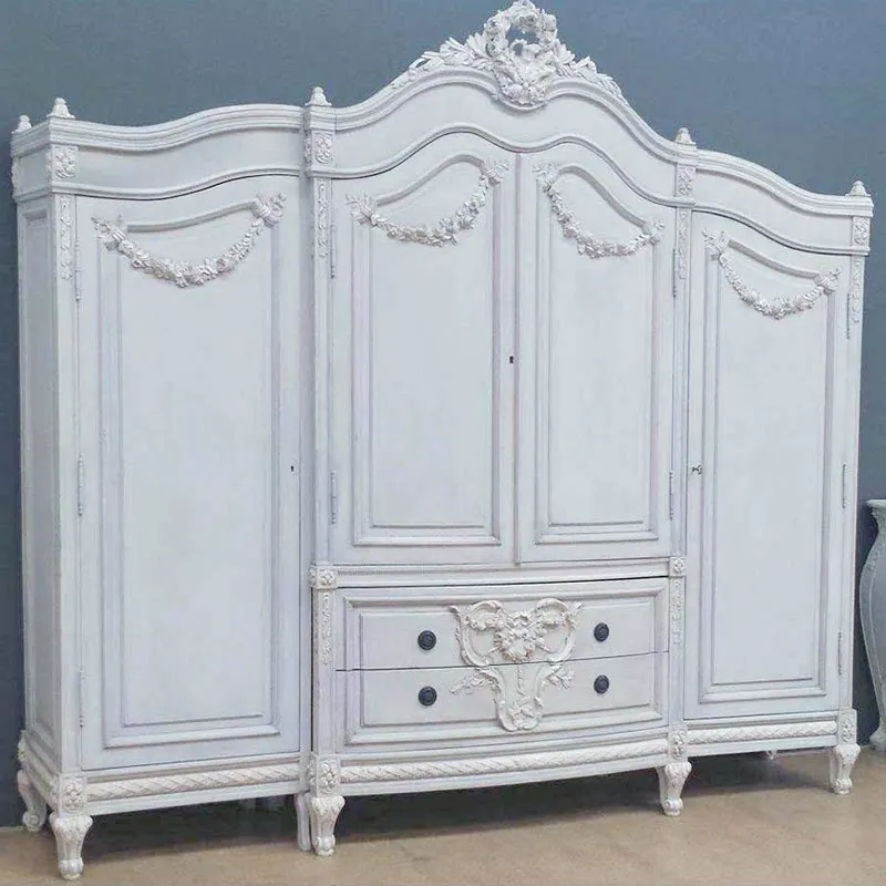 French solid wood old carved four-door large wardrobe American retro villa bedroom bull head wardrobe European two-door cabinet