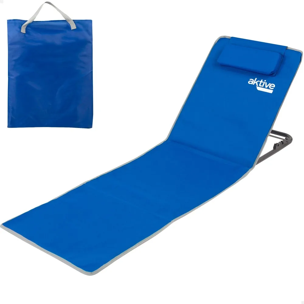 Mat with backrest, cushion and pocket blue Aktive, beach sunbathing accessories, folding sun lounger, folding beach chair, beach lounger, lightweight folding beach lounger