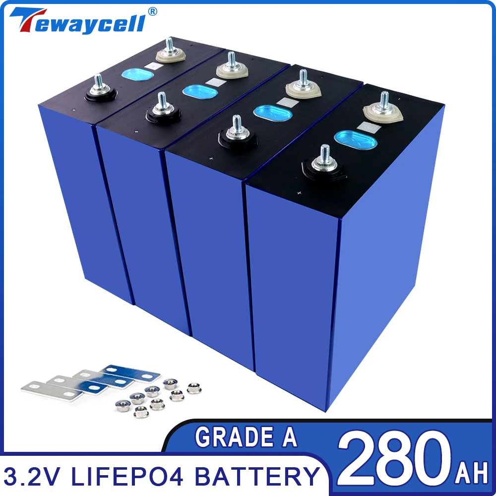 

Tewaycell 280Ah Lifepo4 Rechargable Battery Pack 3.2V Grade A Lithium Iron Phosphate Prismatic Brand New RV Solar EU US TAX FREE