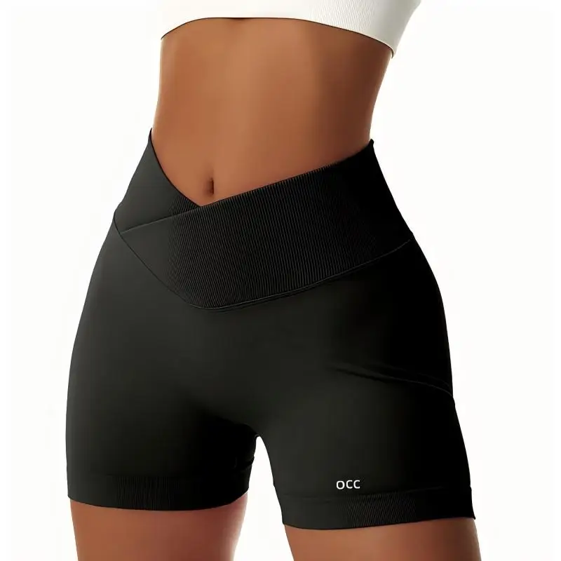 Summer V-waist peach hip tight fitting three part pants, high waist yoga shorts, running speed drying seamless yoga pants
