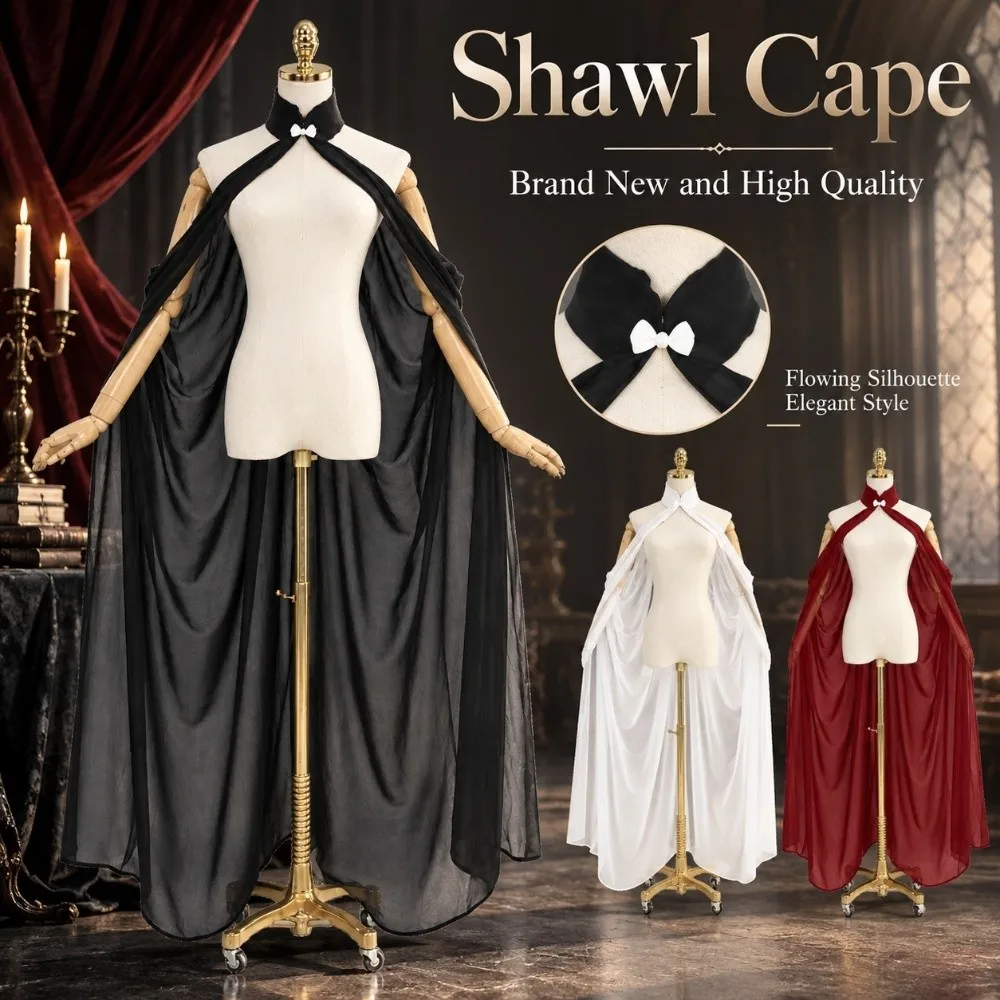 Classic Chiffon Medieval Shawl Cape Lightweight Thin Gothic Wicca Robe Frog Button Witch Costume Cloak Women