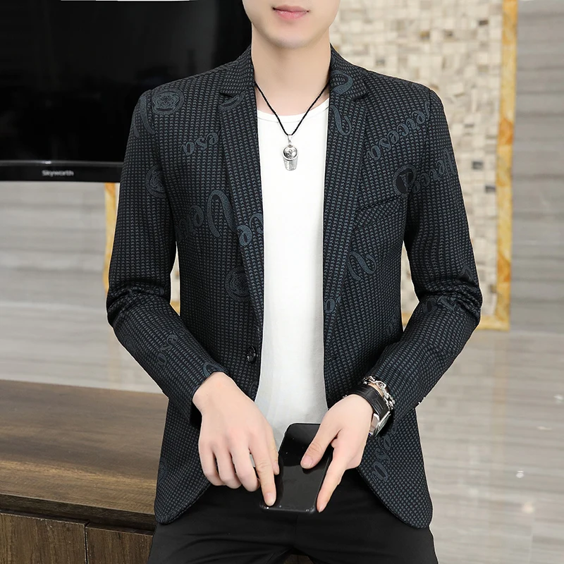 2023New fashion all-in-one Korean version slim striped letters two optional fine men's fashion casual high-quality suit