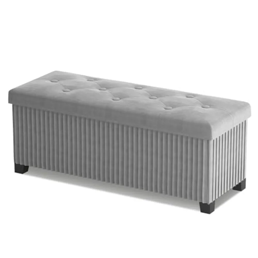 

Складной пуф-банкетка для хранения 43 дюйма с ножками, велюровый, подставка для ног, табурет, прикроватная скамья, тумба для хранения для гостиной