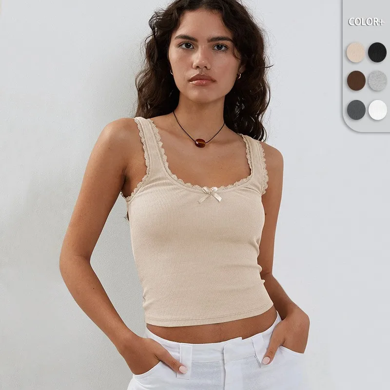 

2026women's New Fashion Trend Solid Color Casual and Comfortable Camisole with Lace Inside Slimming Sexy Hot Girl Tops for Women