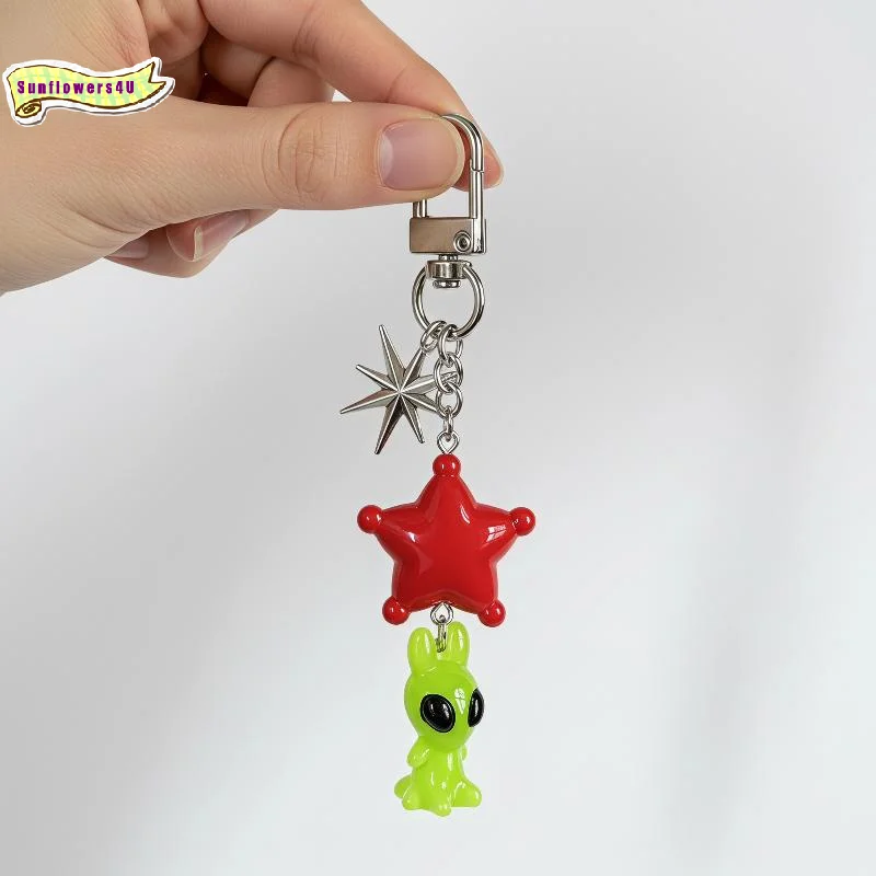 Kawaii Cartoon Alien Keychain Big Eyes Pattern Bag Charm Pendant for Backpack Headphone Bag Birthday Party Favor