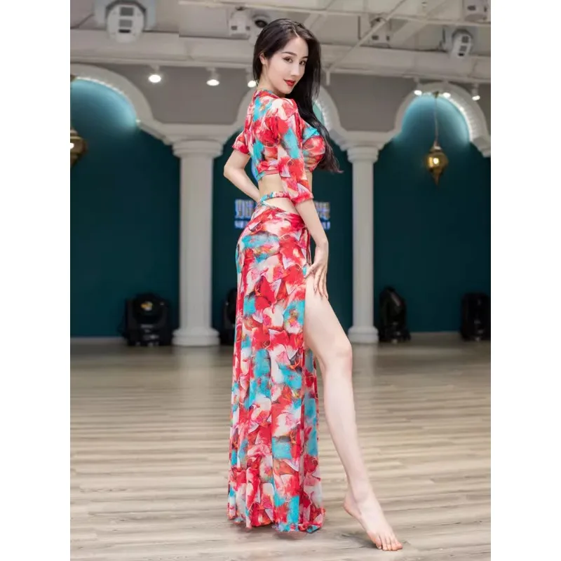 Customized Belly Dance Dress Female Sexy High End Mesh Practice Clothes Performance Costumes Cheap Price Printed Tops and Skirts