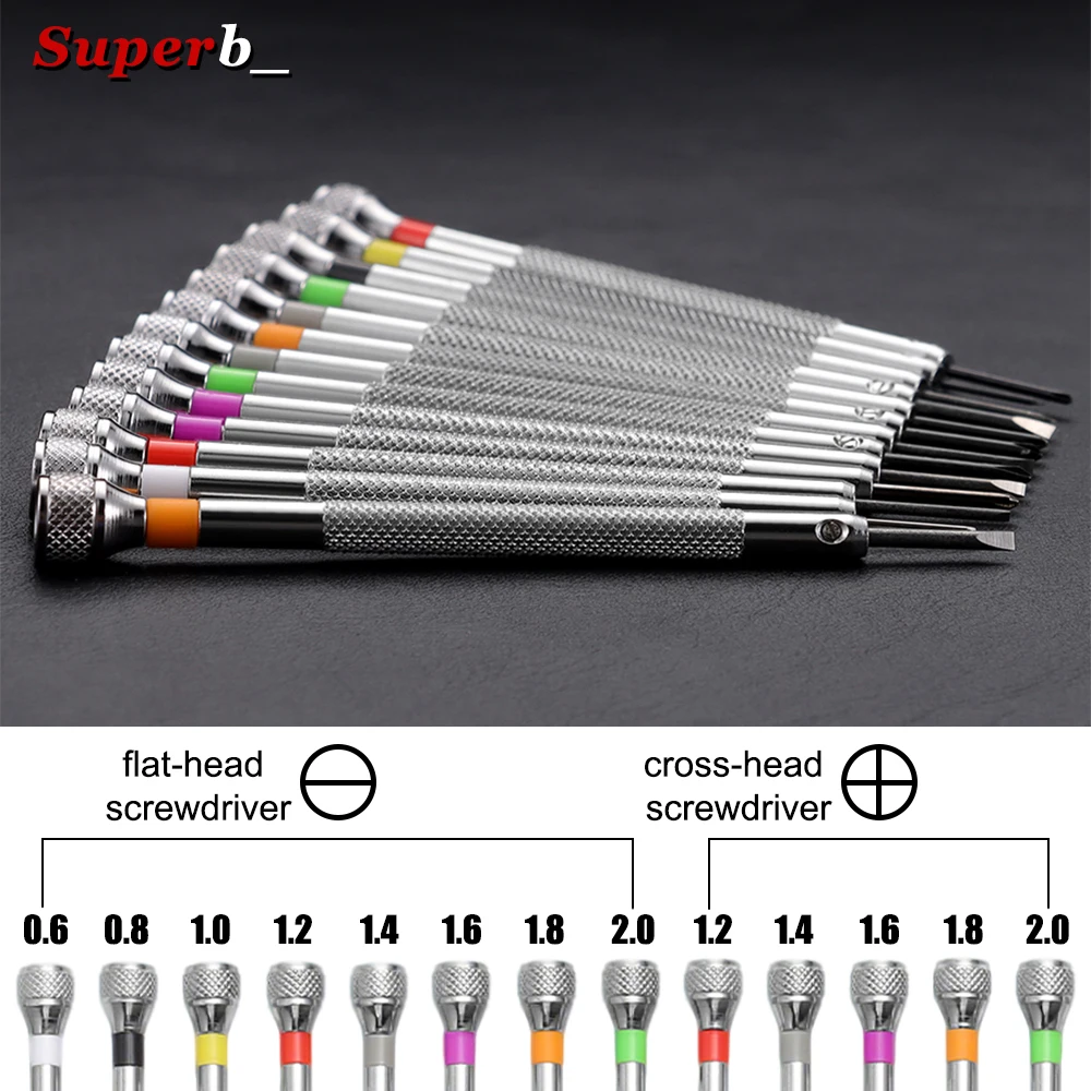 Präzisions-Schraubendreher-Set für Uhrmacher, 13-teilig, 0,6-2,0 mm, Hochhärte-Stahl, Mikro-Kreuz-Reparaturset für Uhren, Brillen, Schmuck