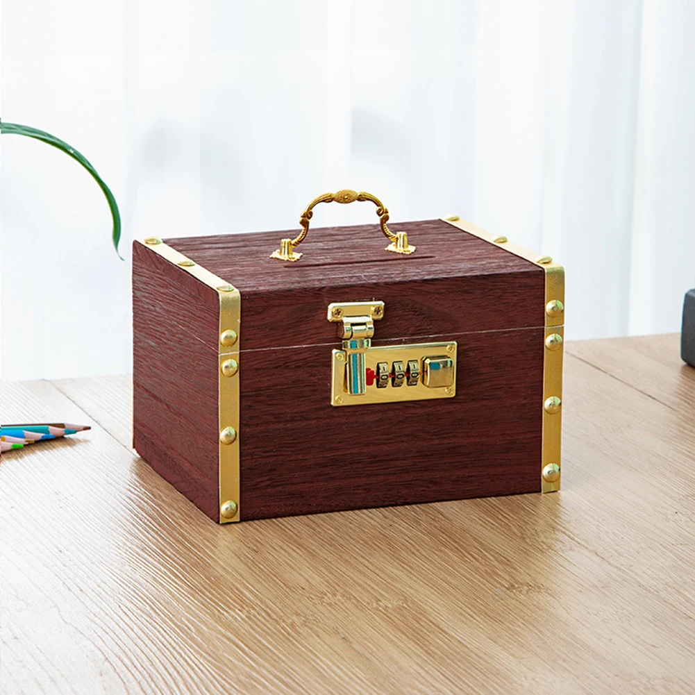 1PC Retro Wooden Piggy Bank With Lock For Kid Cute Money Box For Saving Coin And Bills Storage Container Home Decoration