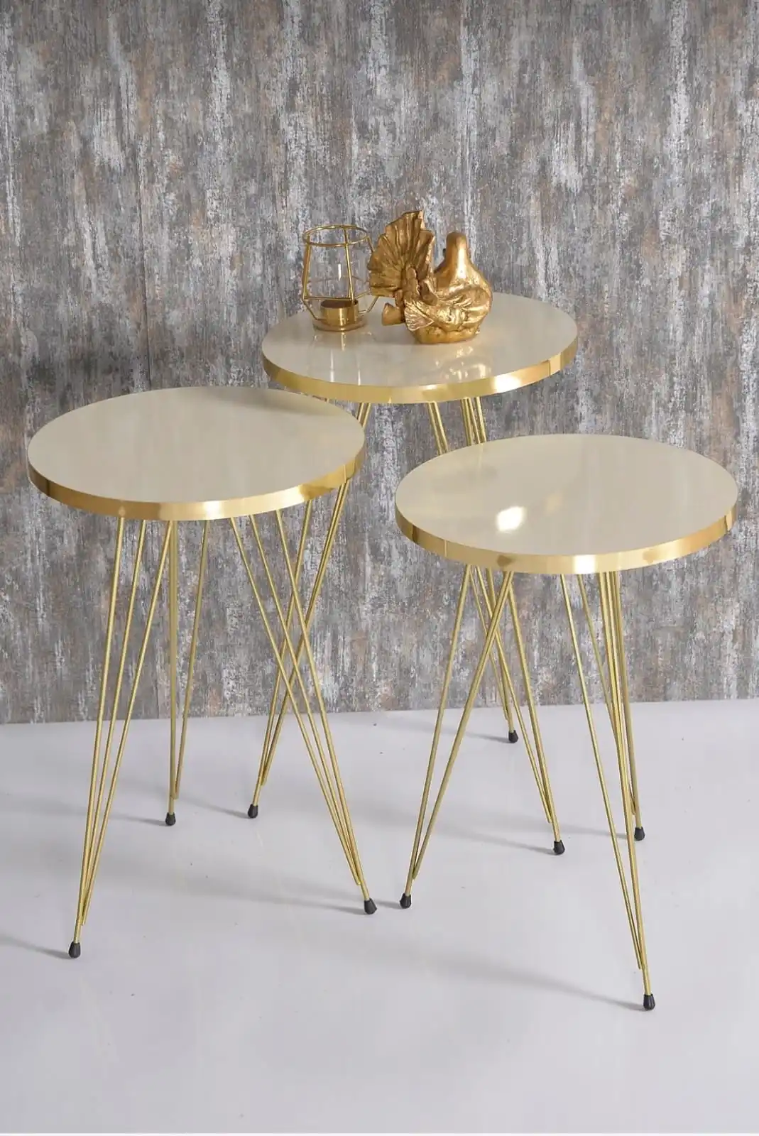 Modern Nelling Table 3 Pieces Patterned Gold Wire Metal Leg De Monte Side Table Tea Coffee Service Table Round Living Room Bedsi