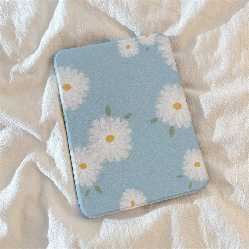 Daisy Floral Print 360 Rotating Pen Slot Tablet Case For iPad 2026 Air 8 7 6 4 3 2 1 Pro 2024 11in 12th 11 10 9 8 7 6 5th Cover