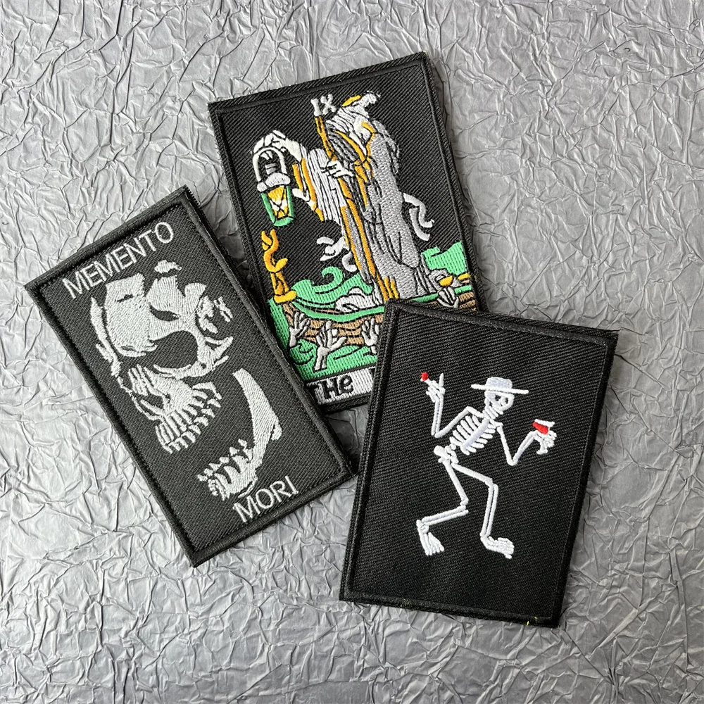 The Hermit and Dance Skull Stickers for Clothes Memento Mori Badges Embroiderd Patch Hook and Loop Patches Backpack