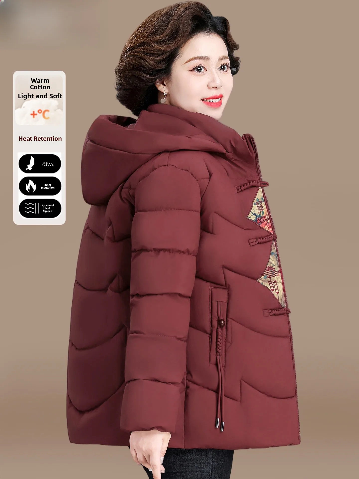 

Новое китайское женское зимнее пальто из хлопка с наполнителем, теплое, для женщин среднего и старшего возраста, новая модная модель 2025 года, средней длины