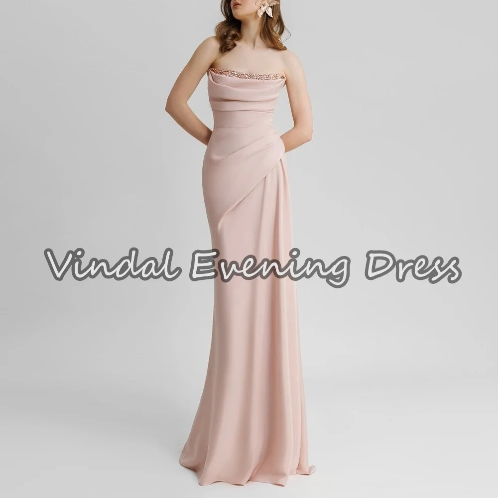 

Креп Vindal без бретелек Русалка с бисером длиной до пола, со складками, простые вечерние платья в Саудовской Аравии для женщин, 2025 г., без рукавов