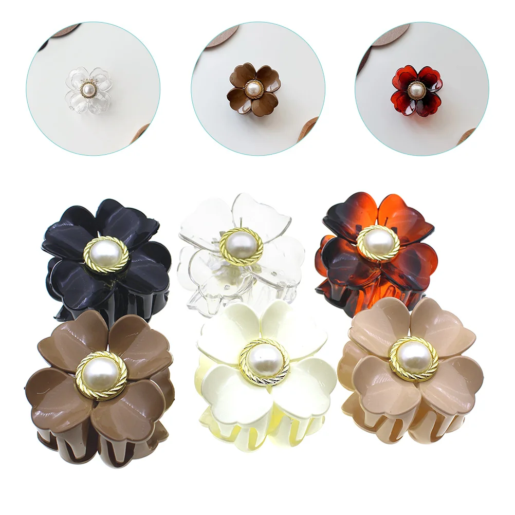 

6pcs Hair Claw Clips Acrylic Alloy Dried Flowers Headdress Small Ponytail Holder Practical Bath Makeup Washing