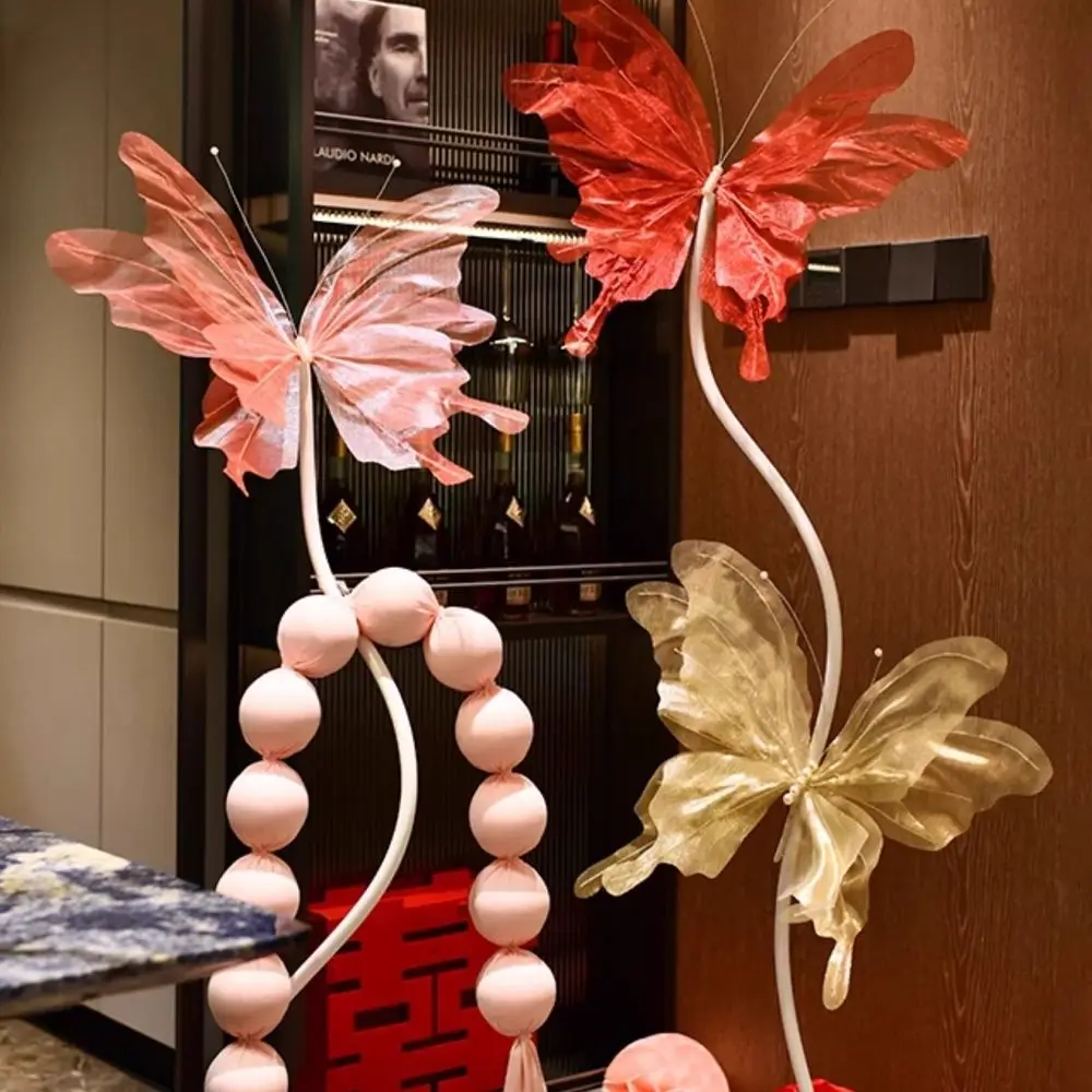 

3D Design Wedding Decor Colorful Butterflies Large-scale Veil Gauze Flowers Handmade Craft 55cm Length Photography Props