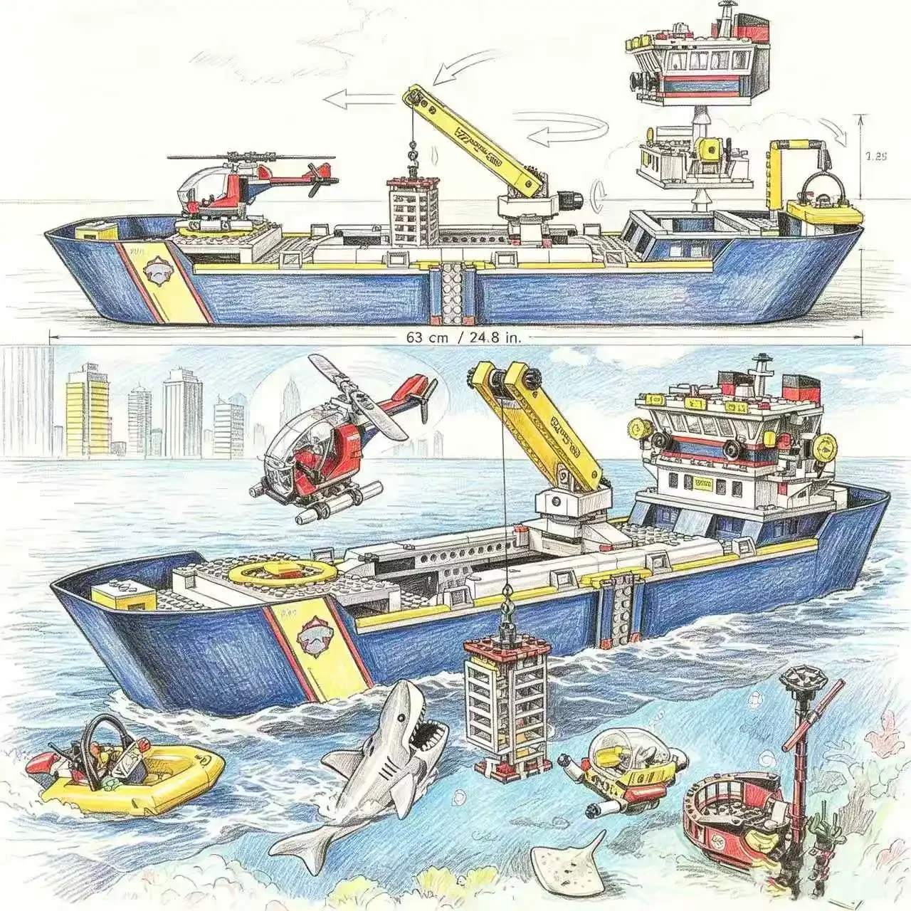 2026 New Ocean Exploration Giant Ship / Polar Expedition Giant Ship: Submersible Assembly Block Toy, Perfect As A Holiday Gift