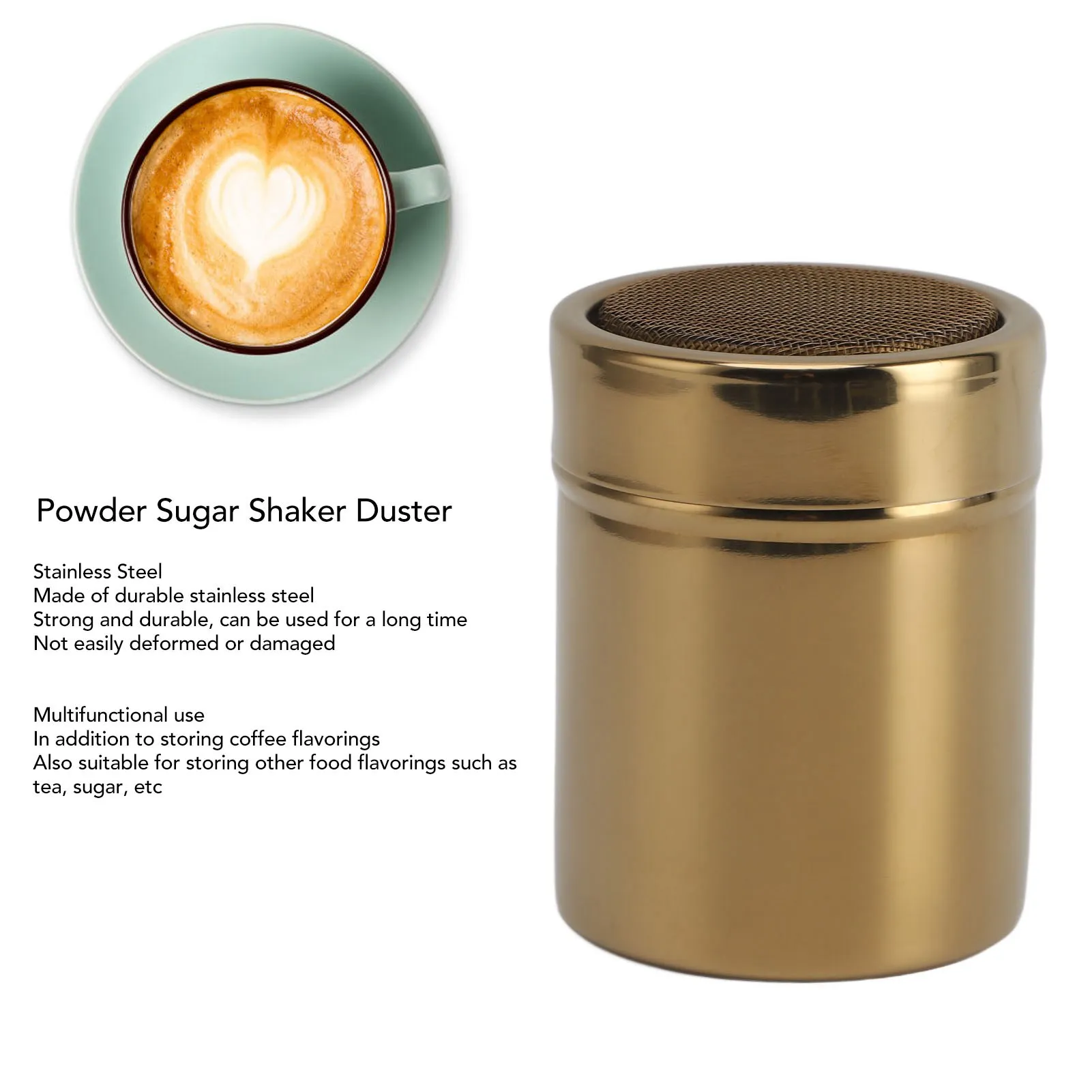 Stainless Steel Dredges Large Capacity Multipurpose Powder Sugar Shaker Duster Fine Mesh Excellent Sealing for Baking for Home