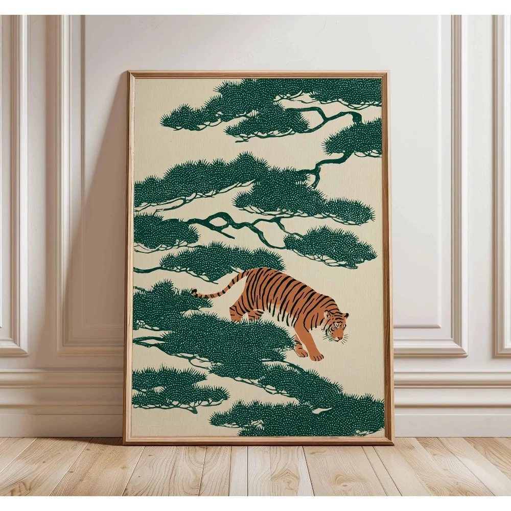 Retro japanische Koi- und Baum-Leinwand-Wandkunst, ungerahmt, abstrakte japanische Heimdekoration, Wohnzimmer, Schlafzimmer, Wandkunst-Dekoration