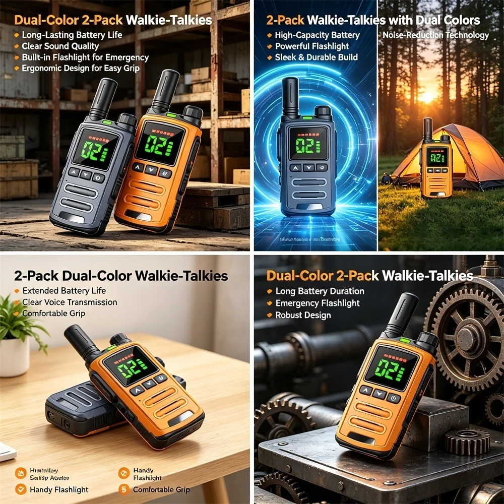 Handheld Two Way Radio Walkie Talkies LCD Screen CTCSS DCS Long Range Rechargeable 16CH for Kids Outdoor Camping Hiking Hunting