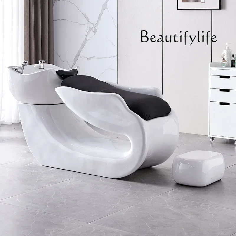 Hair Salon Lying Half Shampoo Chair Hair Salon Special Flush Massage Couch Ceramic Basin Salon Bed