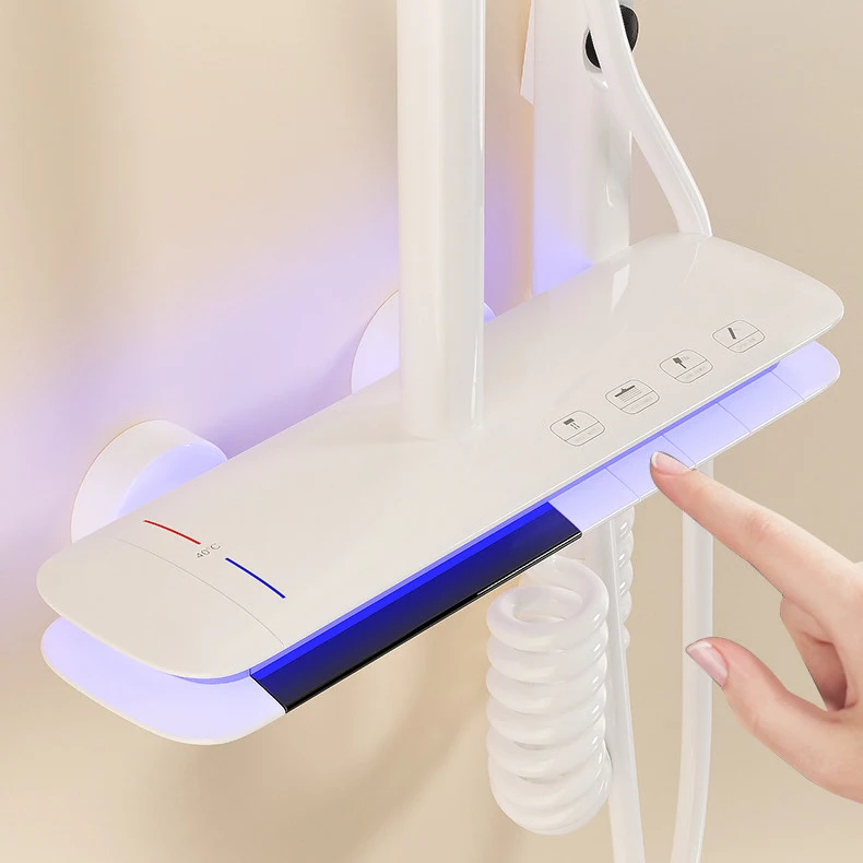 White Piano Digital Bathroom Shower System 12 Inch Rain Shower Head Ambient Lighting Hot Cold Digital Bath Shower Faucet Set