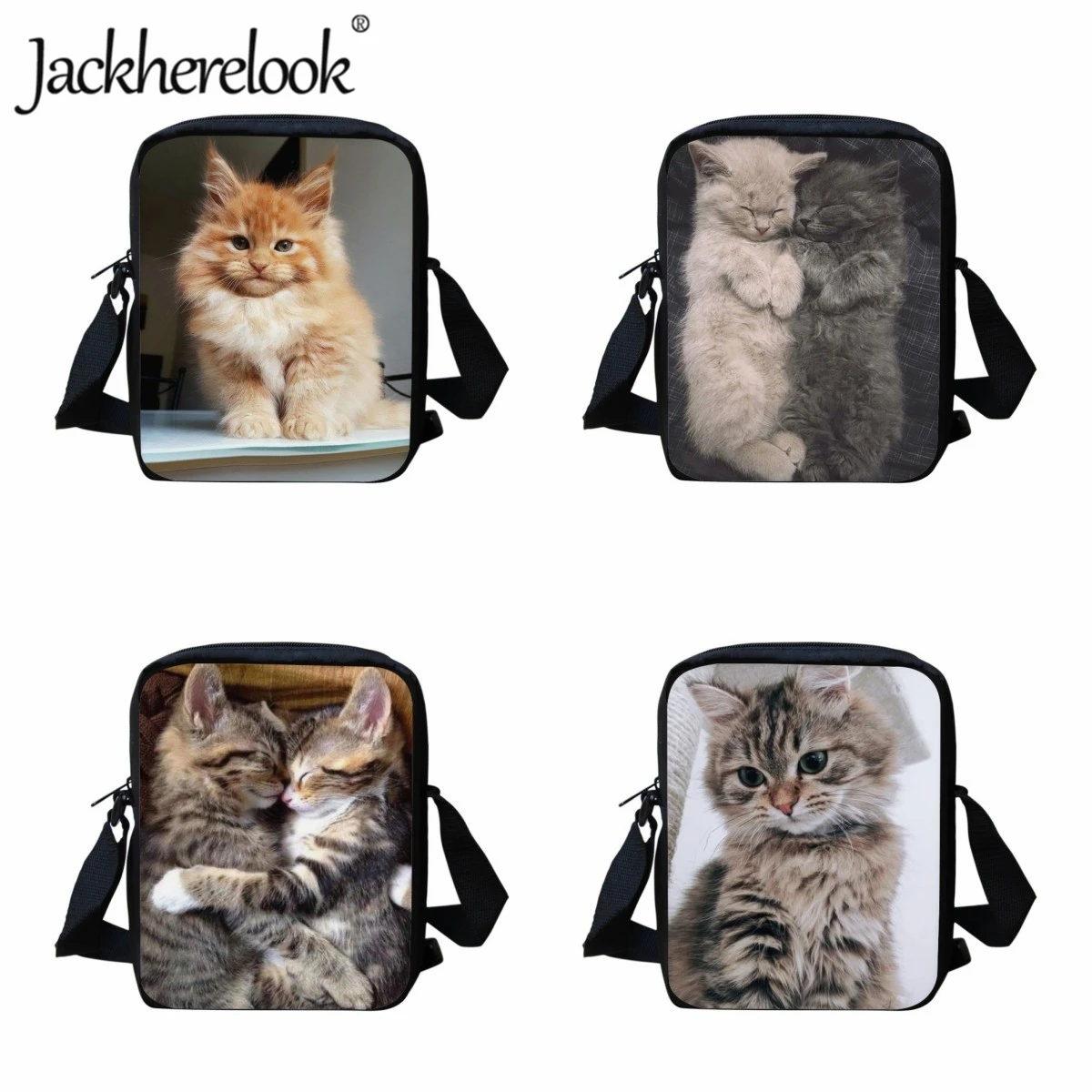 Jackherelook 3D Animal Cat Pattern Book Bags School Children Lunch Bag Kids Boys Girls Fashion Simplicity Travel Crossbody Bag