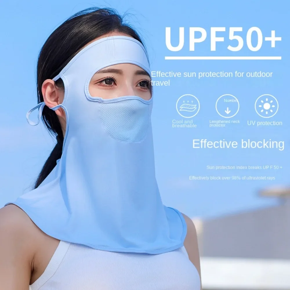 Babero de seda de hielo para mujer, protector solar Anti-UV, velo para el cuello, máscara de Gini, bufandas faciales de seda de hielo, Verano