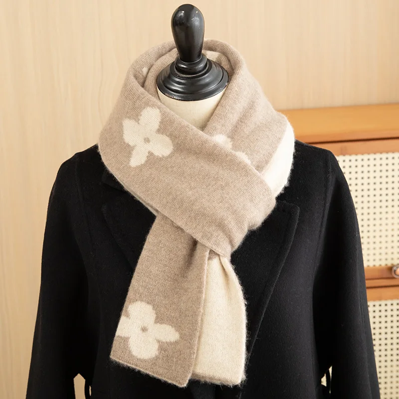 

Женский высококачественный кашемировый шарф, зимний вязаный теплый защитный шарф для шеи, модный жаккардовый морозостойкий шарф